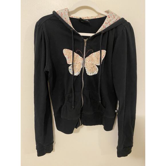 Vintage Y2K LA Kitty Womens Full Zip Butterfly Hoodie Sweatshirt Fairy Goth Boho - Picture 1 of 15